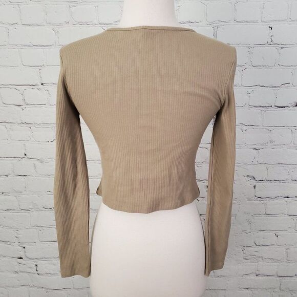 ASOS Used Design Split Front Long Sleeve Top Tan 4 - Picture 5 of 7